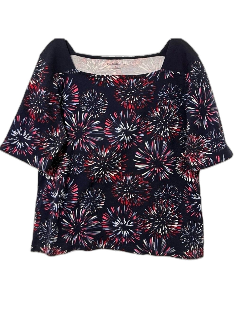 croft & barrow Blue Firework-Print Short Sleeve Blouse XL